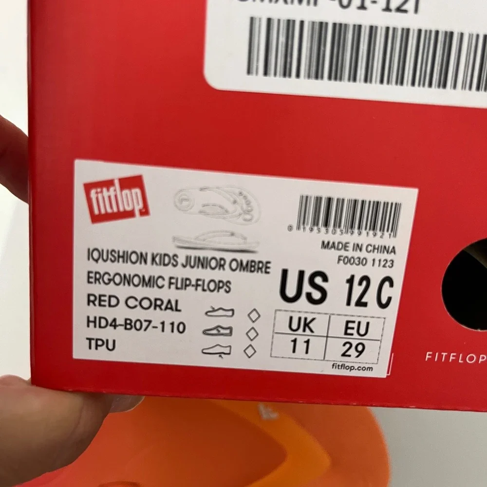 FitFlop Flip-Flops Kids 12C Red Coral iQushion Junior Ombre‎ Ergonomic Sandals